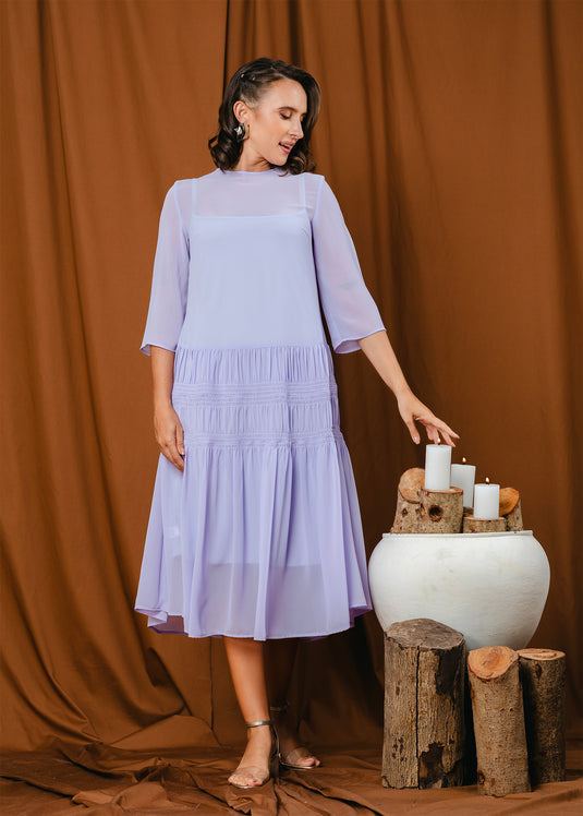 shirring detailed midi dress