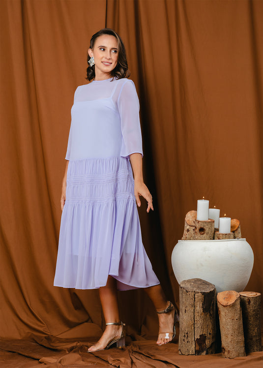 shirring detailed midi dress