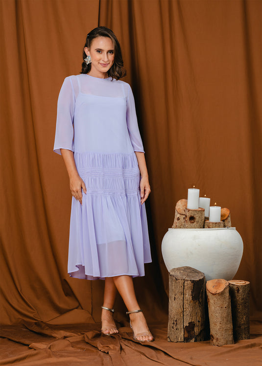 shirring detailed midi dress