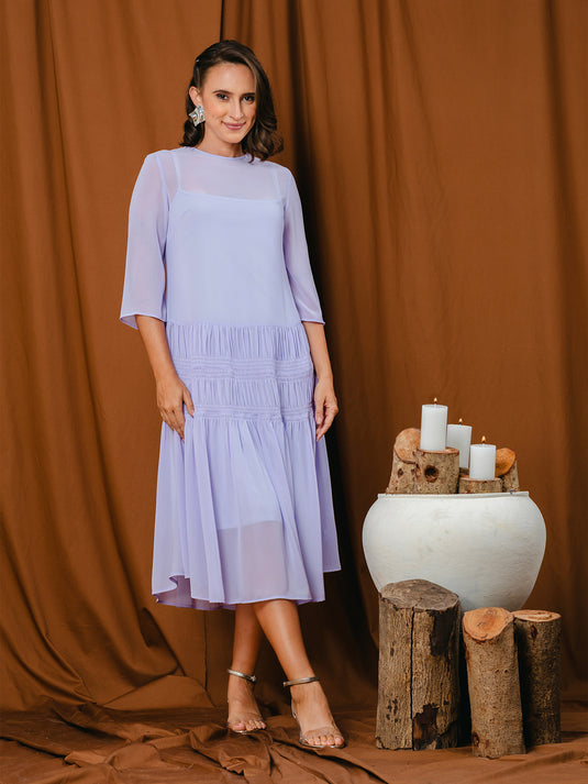 shirring detailed midi dress