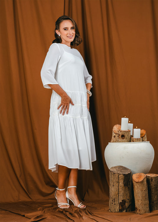 shirring detailed midi dress