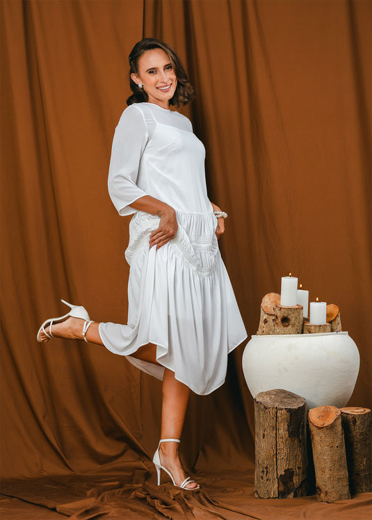 shirring detailed midi dress