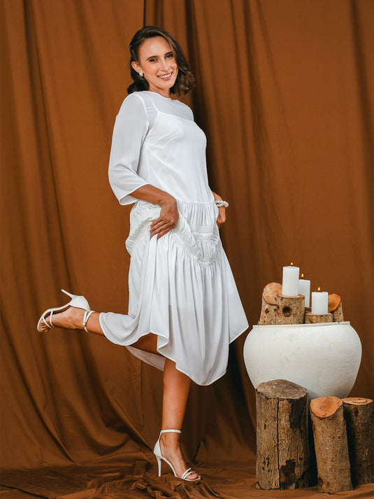 shirring detailed midi dress