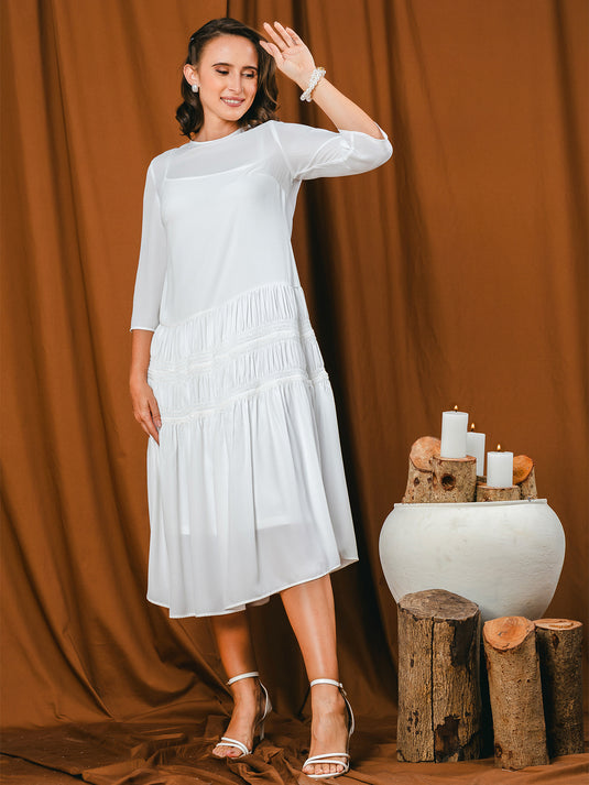 shirring detailed midi dress