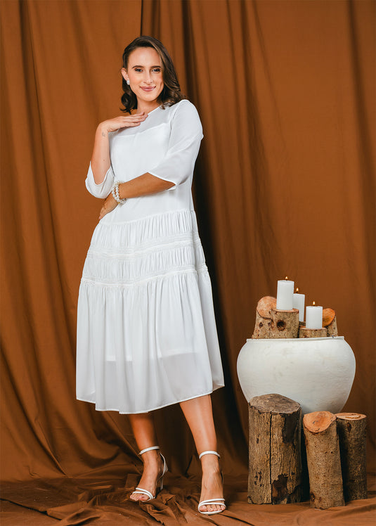 shirring detailed midi dress