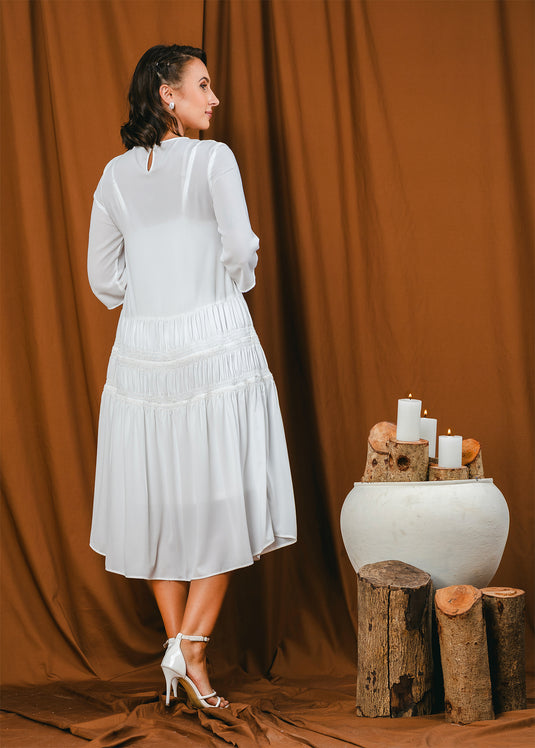 shirring detailed midi dress