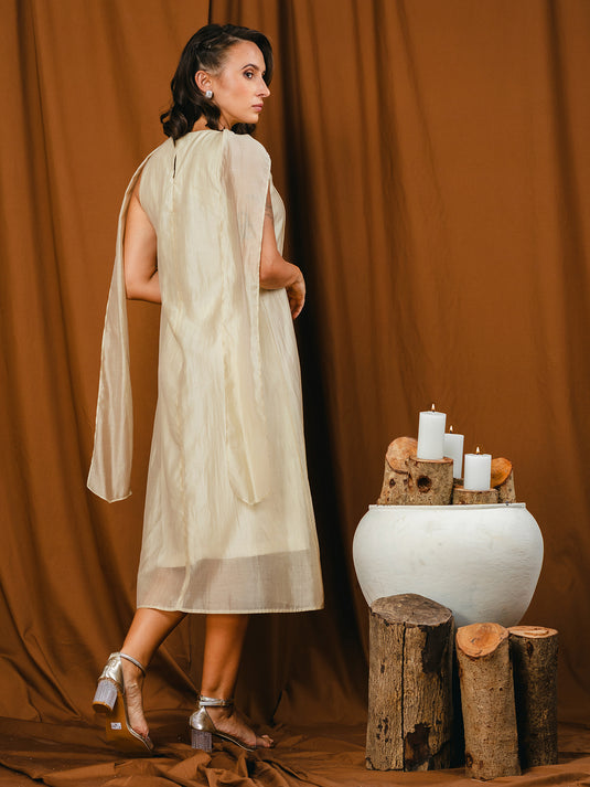 Sleeveless midi length dress with tie detailing