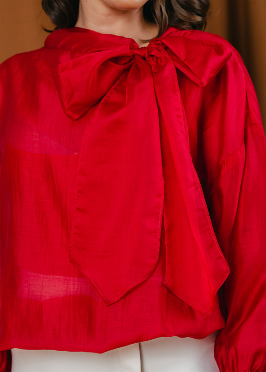 Elasticated hem blouse with front functional tie