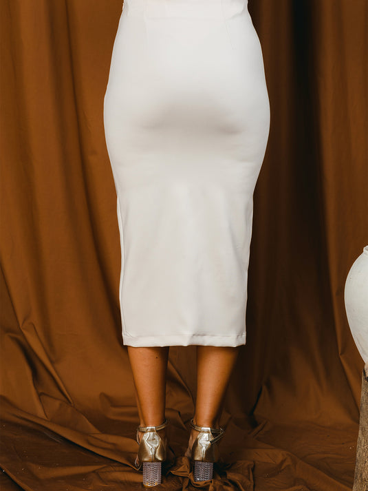 Midi length pencil skirt with side pleat