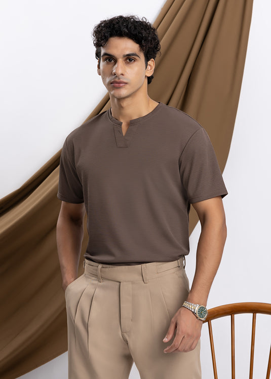 Waffle Notch Neck Short Sleeve T-Shirt