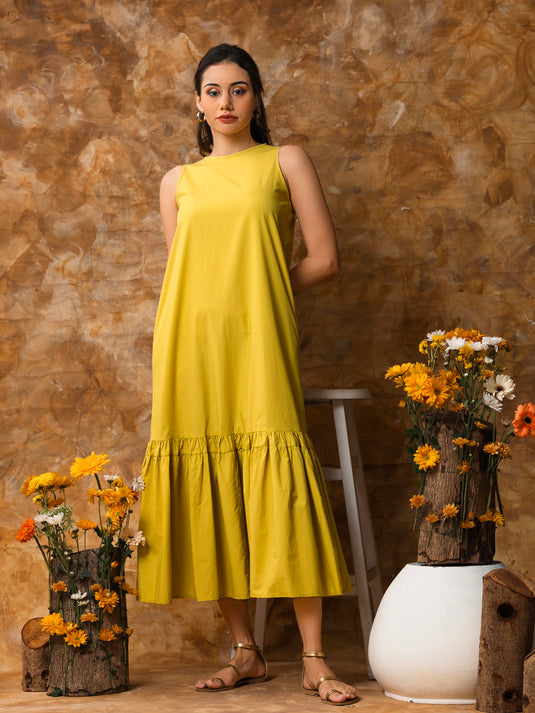 Sleeveless midi dress with tiered panel