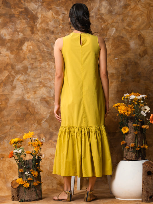 Sleeveless midi dress with tiered panel