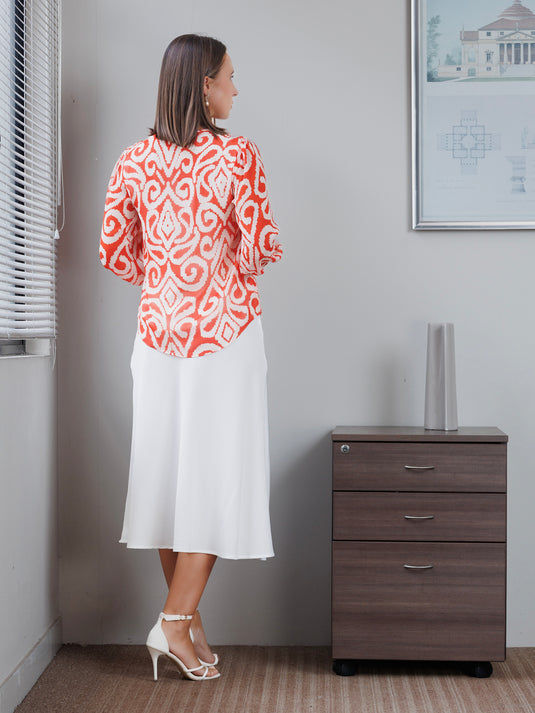 Printed blouse with smocked cuff