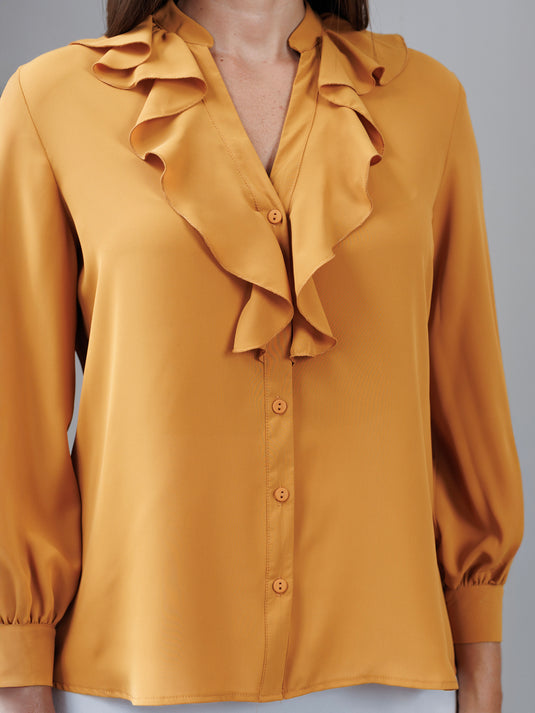 Button down blouse with ruffle