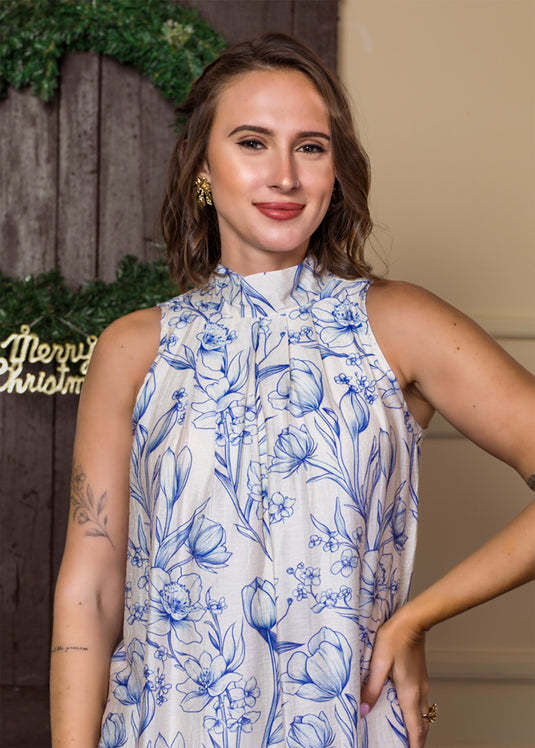 Printed Halter Maxi Dress With Back Tie