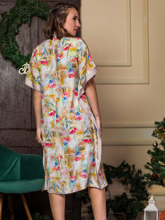 Printed Kaftan with Contrast Panels