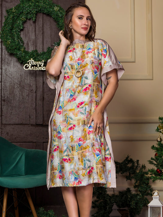 Printed Kaftan with Contrast Panels