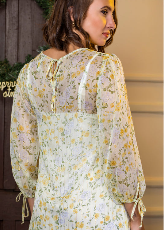 Printed Flowy Maxi Dress With Long Sleeves