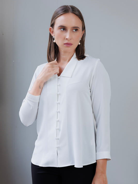 Collar detailed button down blouse