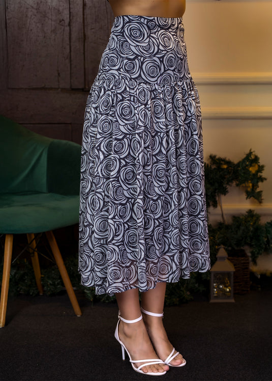 Printed Midi Skirt With Yoke