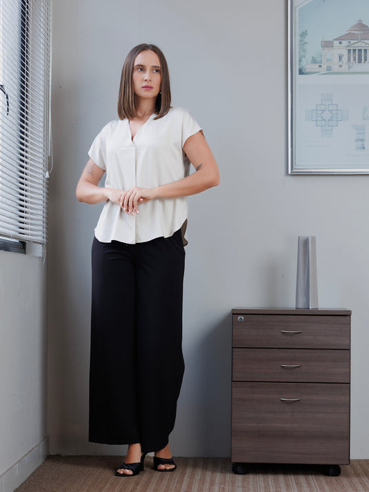 V neck blouse front pleat