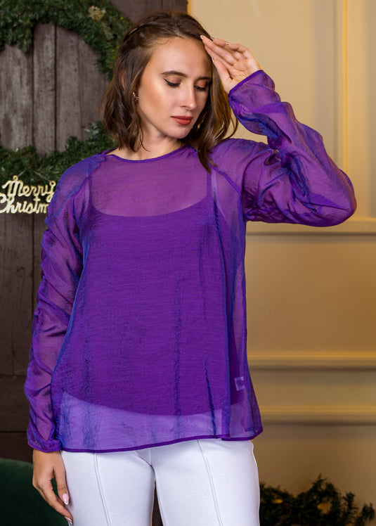 Blouse With Shirred Long Sleeve