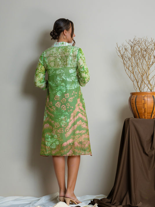 Collared button-down Batik  shirt dress dress