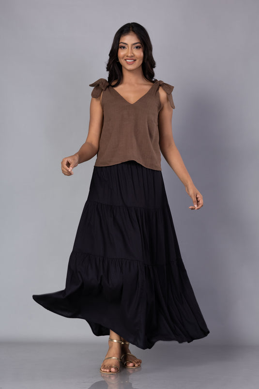 Tied Panel Basic Maxi Skirt