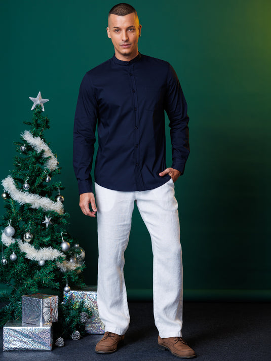 Mandarin Collar Party Wear L/S Shirt