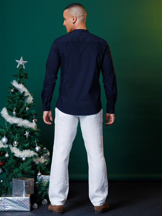 Mandarin Collar Party Wear L/S Shirt
