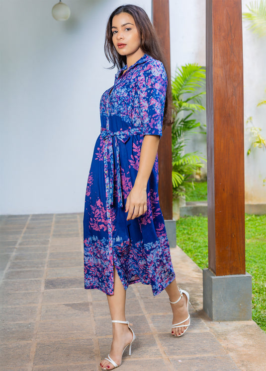 Batik Front Tie Straight Dress