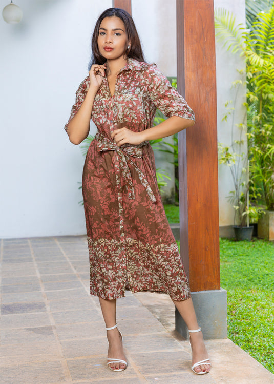 Batik Front Tie Straight Dress