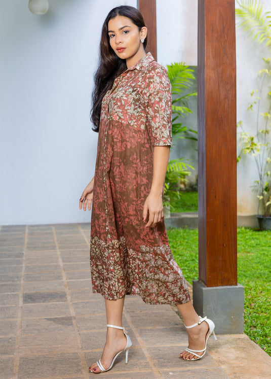 Batik Front Tie Straight Dress