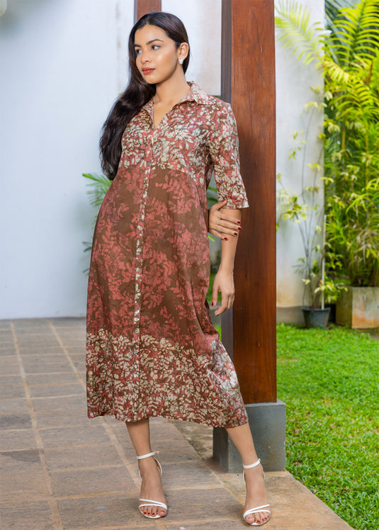 Batik Front Tie Straight Dress