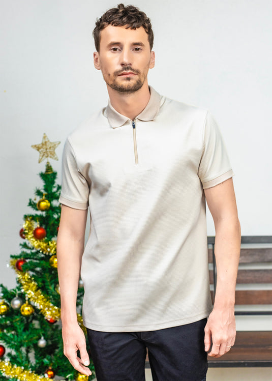 Waffle Polo t-Shirt With Zipper