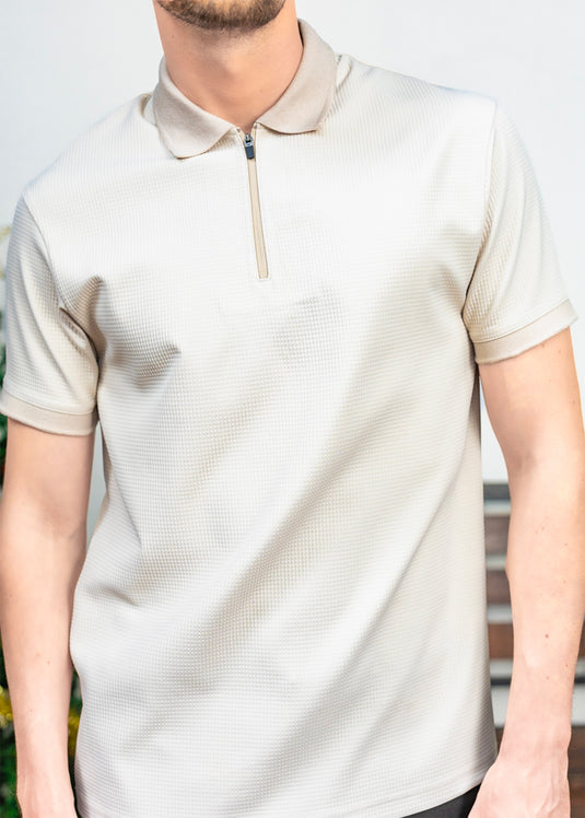Waffle Polo t-Shirt With Zipper