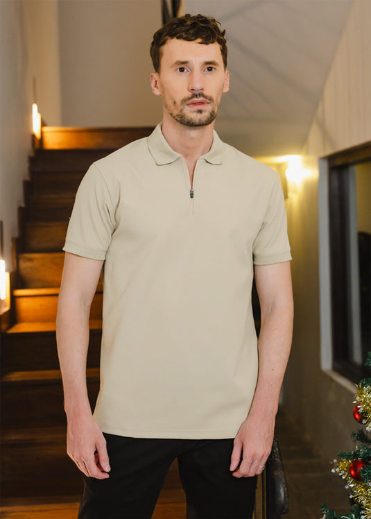 Waffle Polo t-Shirt With Zipper