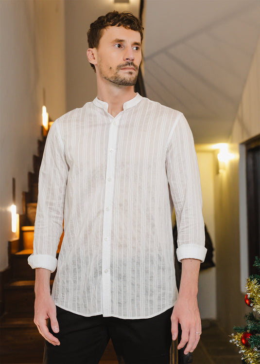 Textured Manderine Collar L/S Shirt