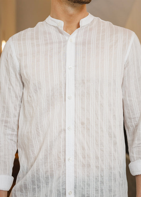 Textured Manderine Collar L/S Shirt