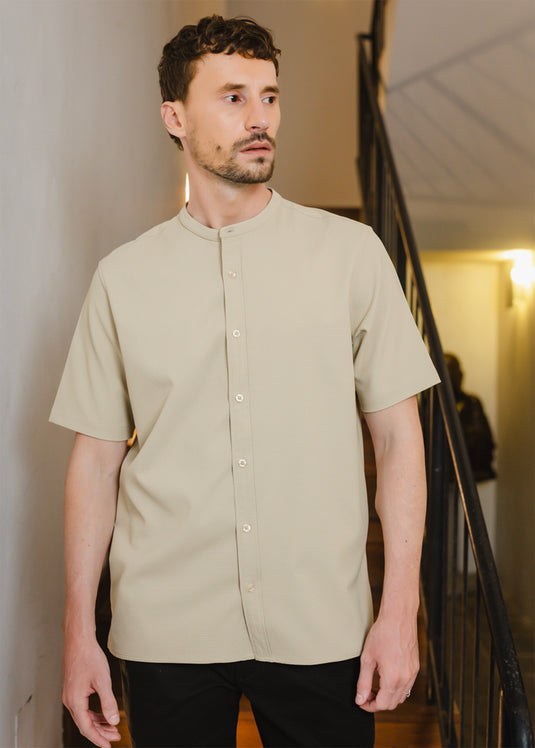 Waffle Manderine Collar S/S Shirt