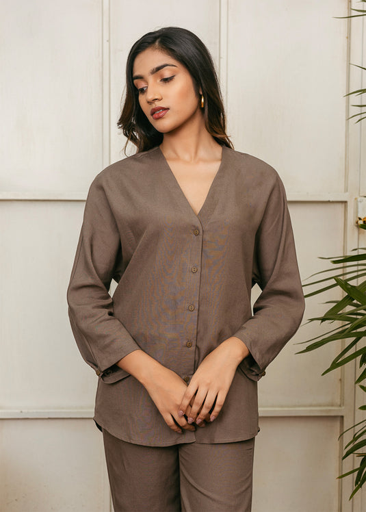 V neck button down blouse