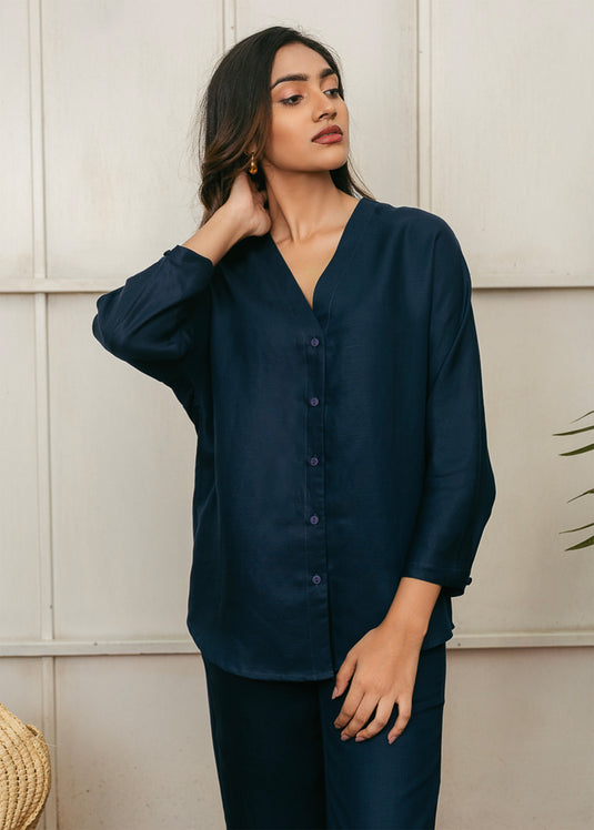 V neck button down blouse