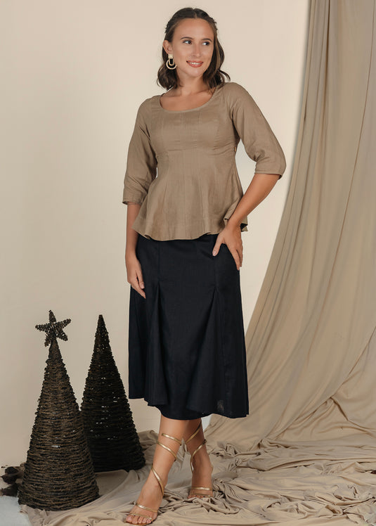 Panel Detailed Linen Crop Top