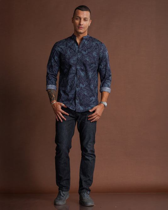 Printed Manderin collar L/S Shirt