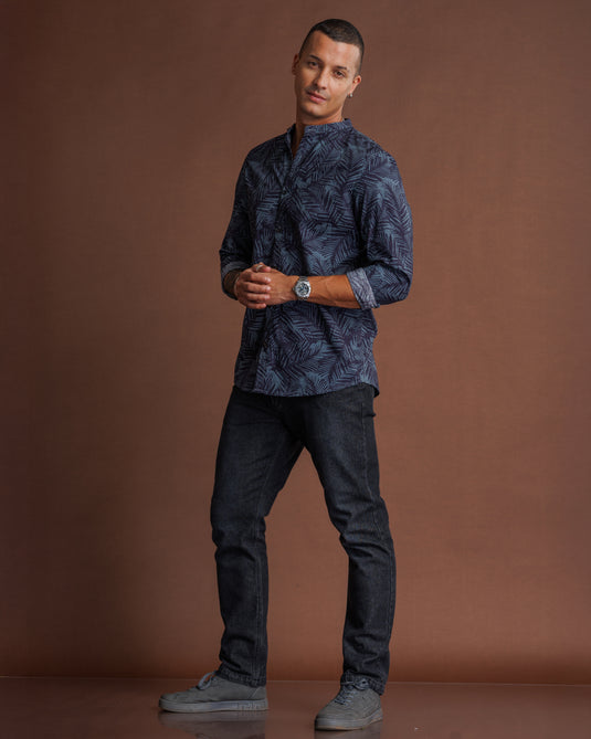 Printed Manderin collar L/S Shirt