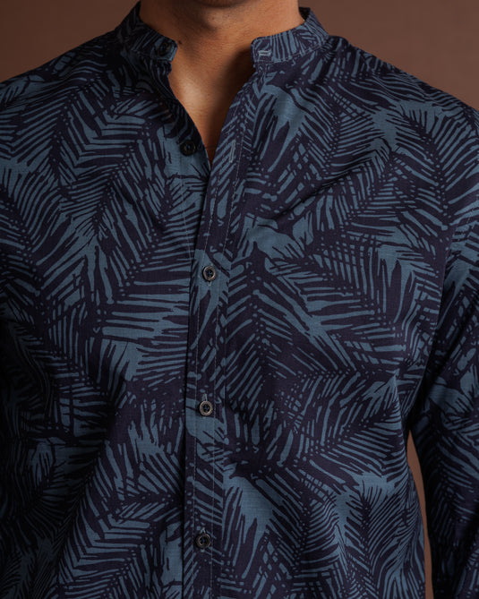 Printed Manderin collar L/S Shirt