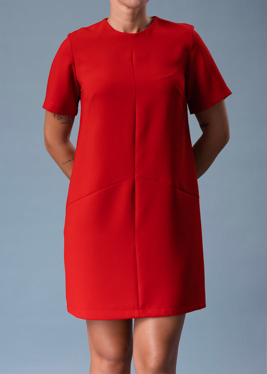 Round Neck Short Dress With Cut Panel Detail