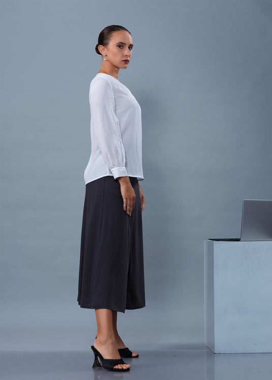 V Neck Long Sleeve Blouse With Smocking Detail