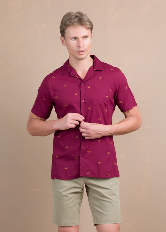 Casual Wear Printed Cuban Collar Shirt