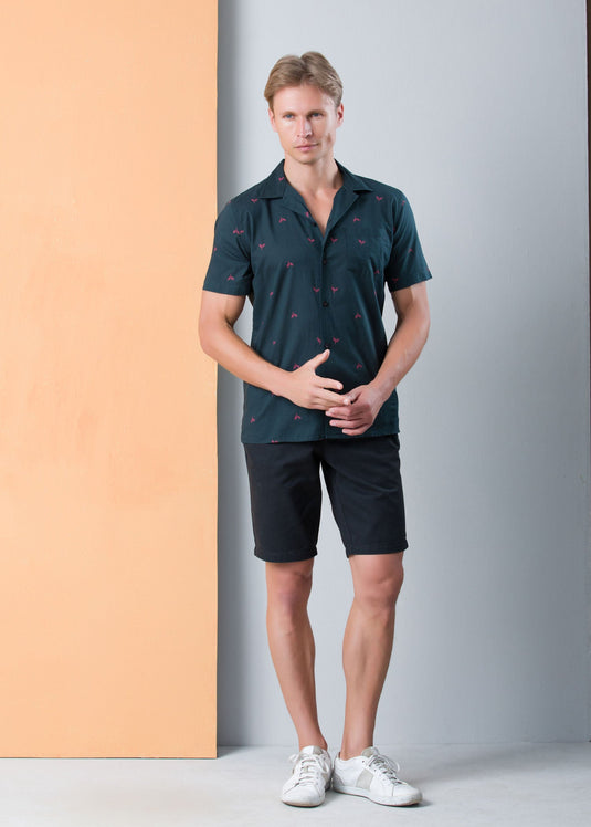 Casual Wear Printed Cuban Collar Shirt